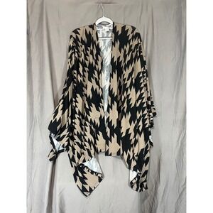 The ZigZag Stripe Womens Geometric Print Open Front Cardigan Wrap Tan Black OS